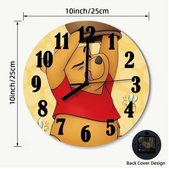 Winnie the Pooh Wall Clock Analog Quartz Round 10” Red Yellow - Picture 7 of 16